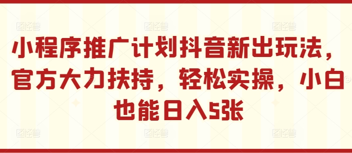 小程序推广计划抖音新出玩法，官方大力扶持，轻松实操，小白也能日入5张【揭秘】 - 宏盛创业网-宏盛创业网