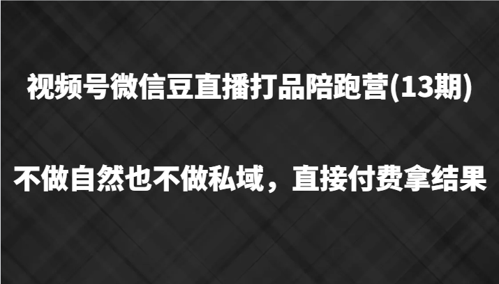 视频号微信豆直播打品陪跑(13期)，不做不自然流不做私域，直接付费拿结果 - 宏盛创业网-宏盛创业网