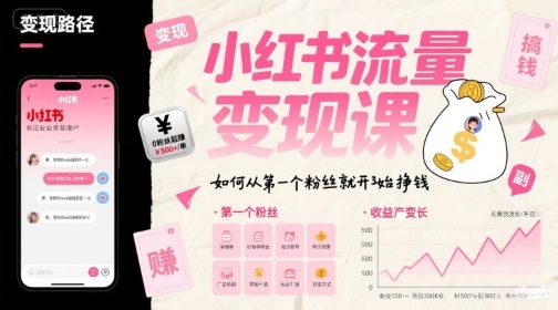 小红书流量变现课，如何从第一个粉丝就开始挣钱 - 宏盛创业网-宏盛创业网