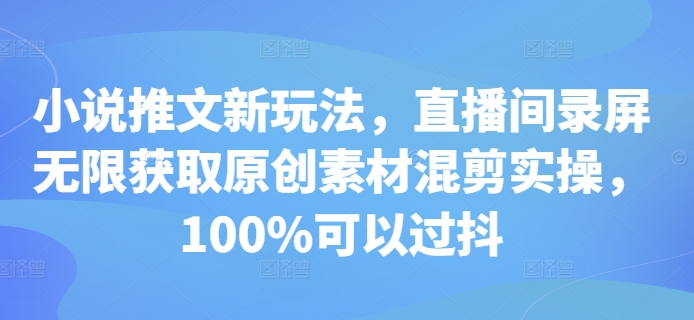 小说推文新玩法，直播间录屏无限获取原创素材混剪实操，100%可以过抖 - 宏盛创业网-宏盛创业网