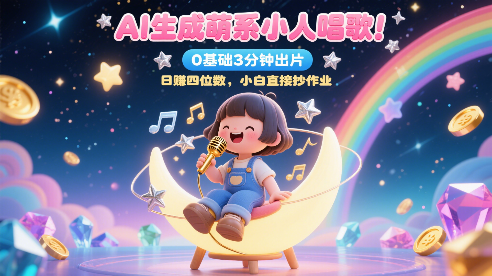 AI生成萌系小人唱歌！0基础3分钟出片，28个作品涨粉9万，日赚四位数，小白直接抄作业 - 宏盛创业网-宏盛创业网