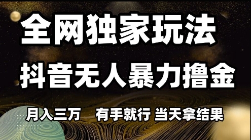全网独家玩法抖音无人暴力撸金，月入3W，有手就行，当天拿结果【揭秘】 - 宏盛创业网-宏盛创业网