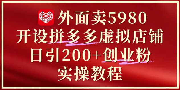 外面卖5980开设拼多多虚拟店铺：单日引流200+创业付费粉实战教程 - 宏盛创业网-宏盛创业网