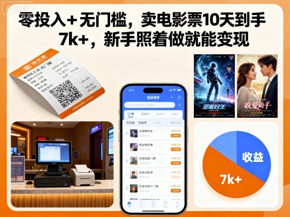 零投入+无门槛，卖电影票10天到手7k+，新手照着做就能变现【揭秘】 - 宏盛创业网-宏盛创业网
