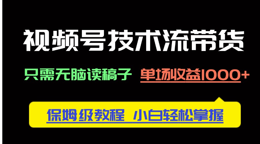 视频号技术流带货，只需无脑读稿子，单场收益1000+ 保姆级教程，小白轻... - 宏盛创业网-宏盛创业网