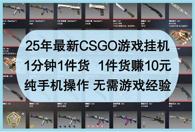 25年最新CSGO游戏挂机，1分钟1件货，1件货赚10元 纯手机操作 无需游戏经验 - 宏盛创业网-宏盛创业网