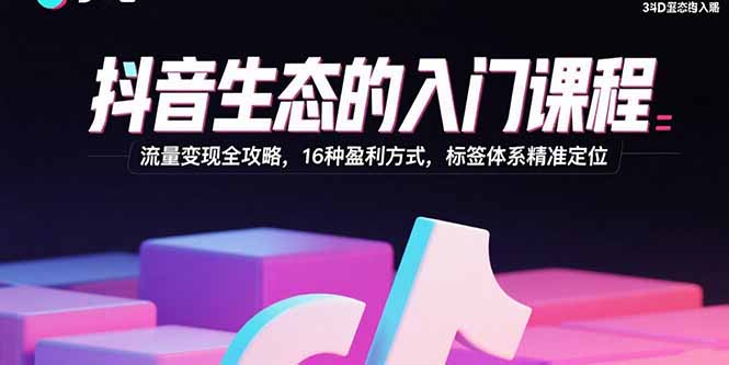 抖音生态的入门课程：流量变现全攻略，16种盈利方式，标签体系精准定位 - 宏盛创业网-宏盛创业网