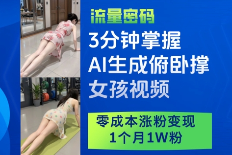 3分钟掌握AI生成俯卧撑女孩视频，零成本涨粉变现，1个月1W粉 - 宏盛创业网-宏盛创业网