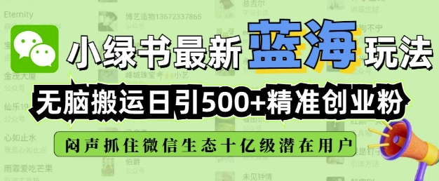 小绿书无脑搬运引流，全自动日引500精准创业粉，微信生态内又一个闷声发财的机会 - 宏盛创业网-宏盛创业网