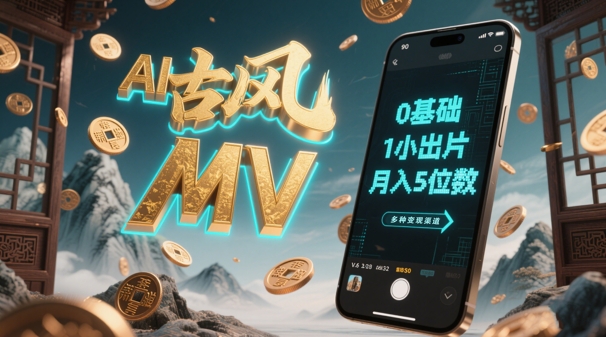 AI一键生成古风音乐MV，0剪辑基础1小时出片，多种变现渠道，一部手机月入5位数 - 宏盛创业网-宏盛创业网
