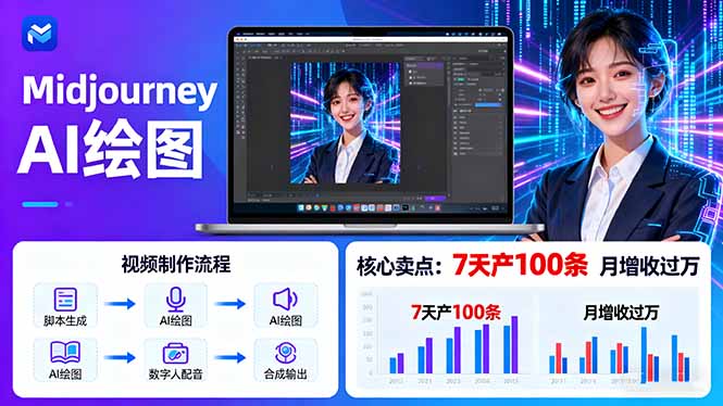 AI绘图照片开口说话视频制作：Midjourney+数字人，7天产100条月增收过万 - 宏盛创业网-宏盛创业网