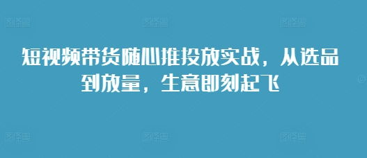 短视频带货随心推投放实战，从选品到放量，生意即刻起飞 - 宏盛创业网-宏盛创业网