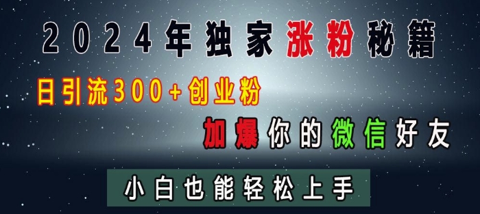 2024年独家涨粉秘籍，日引流300+创业粉，加爆你的微信好友，小白也能轻松上手 - 宏盛创业网-宏盛创业网