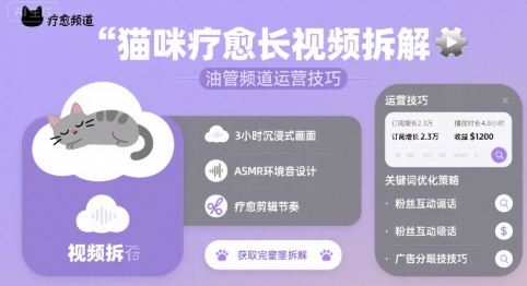 猫咪疗愈长视频拆解 &油管频道运营技巧 - 宏盛创业网-宏盛创业网