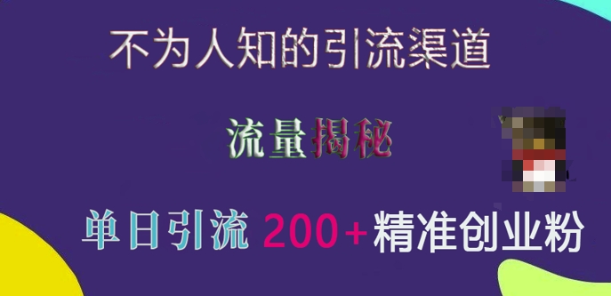 不为人知的引流渠道，流量揭秘，实测单日引流200+精准创业粉【揭秘】 - 宏盛创业网-宏盛创业网