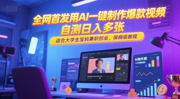 全网首发用AI一键制作爆款视频，自测日入多张，适合大学生宝妈兼职创业，保姆级教程 - 宏盛创业网-宏盛创业网