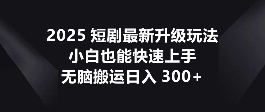 2025短剧最新升级玩法，小白也能快速上手，无脑搬运日入300+ - 宏盛创业网-宏盛创业网