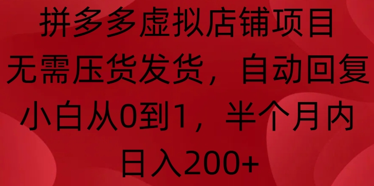 拼多多虚拟店铺项目，无需压货发货，自动回复，小白从0到1，半个月内日入200+【揭秘】直击课堂-直击课堂博客|网赚教程_各大网赚论坛VIP教程直击课堂博客