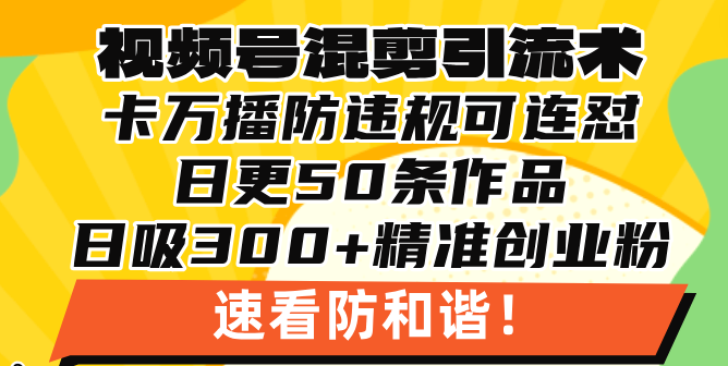 视频号混剪引流技术，500万播放引流17000创业粉，操作简单当天学会 - 宏盛创业网-宏盛创业网