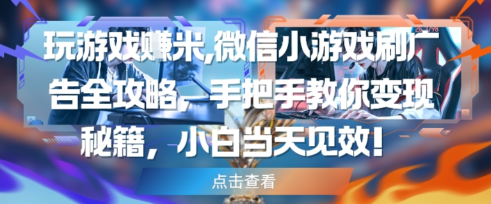 玩游戏挣米，微信小游戏刷广告全攻略，手把手教你变现秘籍，小白当天见效 - 宏盛创业网-宏盛创业网