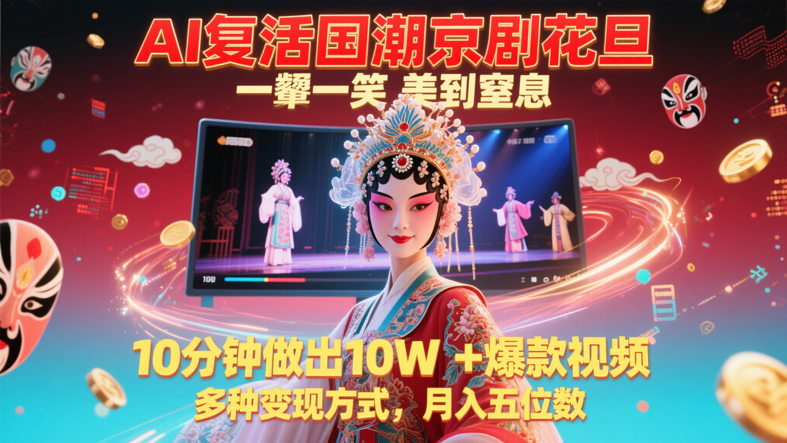 AI复活国潮京剧花旦，一颦一笑美到窒息，10分钟做出10W+爆款视频，多种变现方式 - 宏盛创业网-宏盛创业网