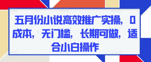 五月份小说高效推广实操，0成本，无门槛，长期可做，适合小白操作 - 宏盛创业网-宏盛创业网