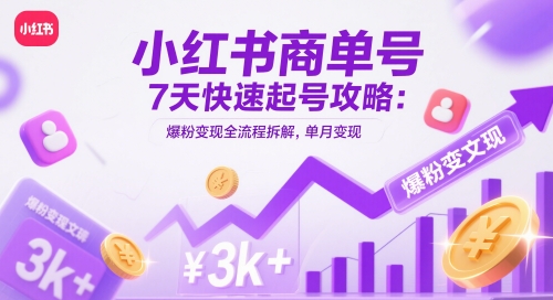 小红书商单号7天快速起号攻略：爆粉变现全流程拆解，单月变现3k+ - 宏盛创业网-宏盛创业网