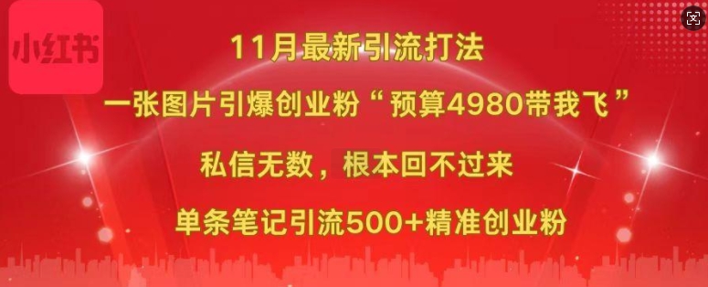 小红书11月最新图片打粉，一张图片引爆创业粉，“预算4980带我飞”，单条引流500+精准创业粉 - 宏盛创业网-宏盛创业网