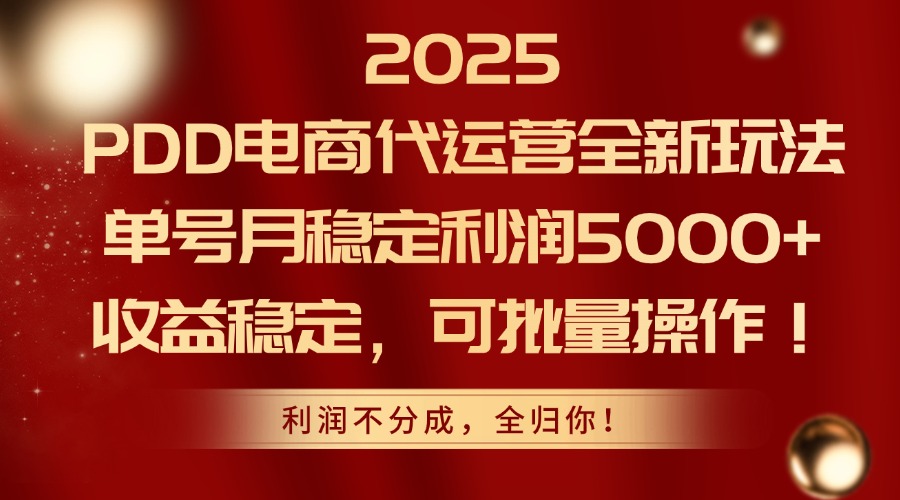 2025PDD电商代运营全新玩法，单号月稳定利润5000+，收益稳定，可批量操作 - 宏盛创业网-宏盛创业网