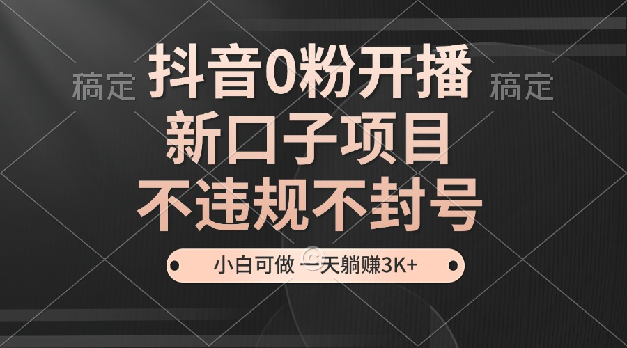 抖音0粉开播，新口子项目，不违规不封号，小白可做，一天躺赚3K+ - 宏盛创业网-宏盛创业网