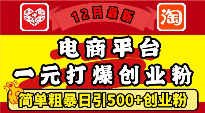 12月最新：电商平台1元打爆创业粉，简单粗暴日引500+精准创业粉，轻松月入过W【揭秘】直击课堂-直击课堂博客|网赚教程_各大网赚论坛VIP教程直击课堂博客
