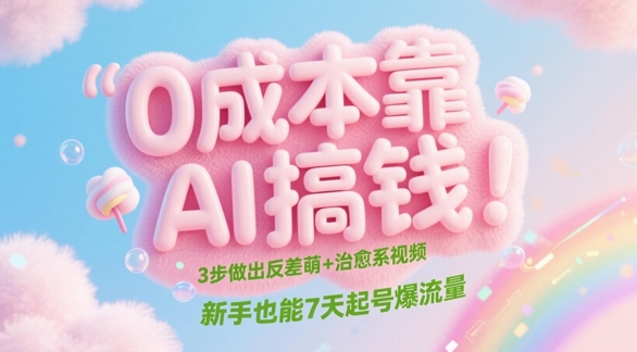0成本靠AI搞钱！3步做出反差萌+治愈系视频，新手也能7天起号爆流量 - 宏盛创业网-宏盛创业网