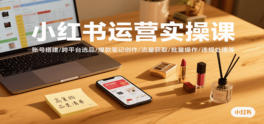 小红书运营实操课，账号搭建/跨平台选品/爆款笔记创作/流量获取/批量操作/违规处理等 - 宏盛创业网-宏盛创业网