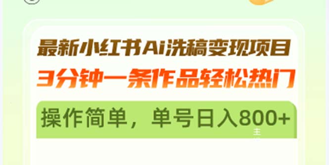 最新小红书Ai洗稿变现项目 3分钟一条作品轻松热门 操作简单，单号日入800+ - 宏盛创业网-宏盛创业网