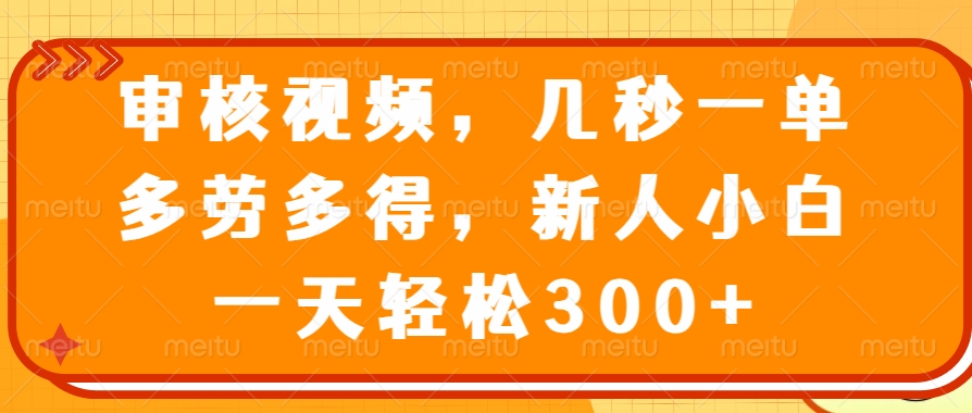 审核视频，几秒一单，多劳多得，新人小白一天轻松300+ - 宏盛创业网-宏盛创业网