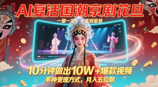 AI复活国潮京剧花旦，一颦一笑美到窒息，10分钟做出10W+爆款视频，多种变现方式，月入五位数 - 宏盛创业网-宏盛创业网