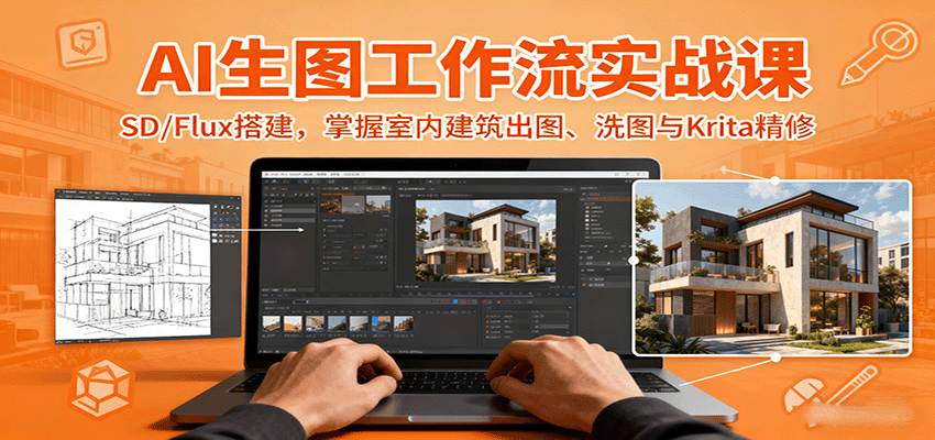AI生图工作流实战课：SD/Flux搭建，掌握室内建筑出图、洗图与Krita精修 - 宏盛创业网-宏盛创业网