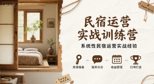 民宿运营实战训练营，系统性民宿运营实战经验 - 宏盛创业网-宏盛创业网