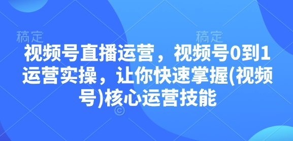 视频号直播运营，视频号0到1运营实操，让你快速掌握(视频号)核心运营技能 - 宏盛创业网-宏盛创业网
