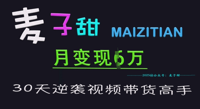 麦子甜30天逆袭视频带货高手，单月变现6W加特训营 - 宏盛创业网-宏盛创业网