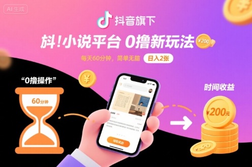 抖音旗下小说平台0撸新玩法，每天挂G60分钟，简单无脑，日入2张【揭秘】 - 宏盛创业网-宏盛创业网