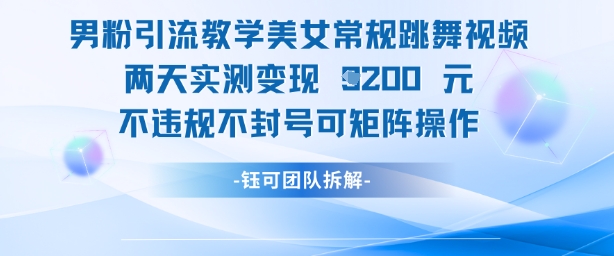 男粉引流教学美女常规跳舞视频两天实测变现1k+，不违规不封号可矩阵操作 - 宏盛创业网-宏盛创业网