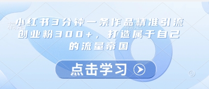 小红书3分钟一条作品精准引流创业粉300+，打造属于自己的流量帝国 - 宏盛创业网-宏盛创业网