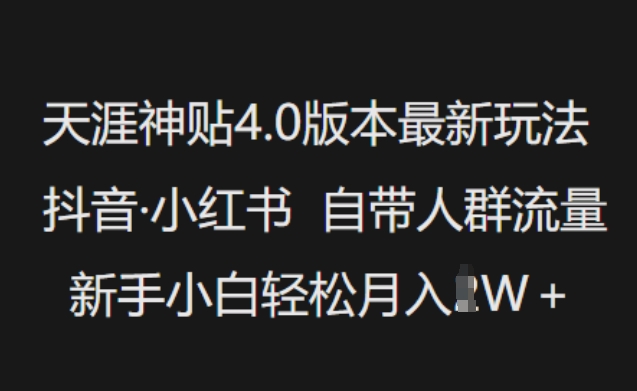 天涯神贴4.0版本最新玩法，抖音·小红书自带人群流量，新手小白轻松月入过W - 宏盛创业网-宏盛创业网