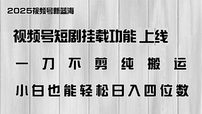 视频号短剧挂载功能上线，一刀不剪纯搬运，小白也能轻松日入四位数 - 宏盛创业网-宏盛创业网