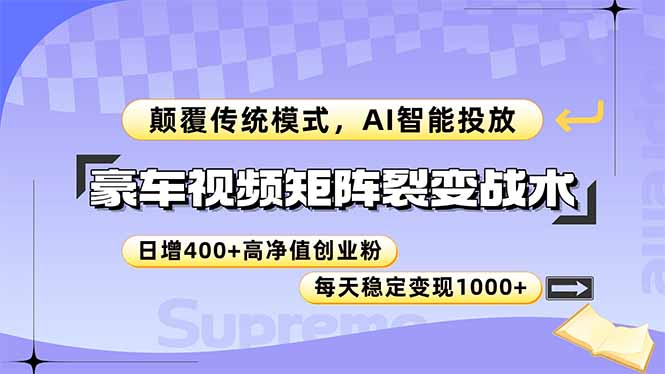 豪车视频矩阵裂变战术，颠覆传统模式，AI智能投放，日增400+高净值创业... - 宏盛创业网-宏盛创业网