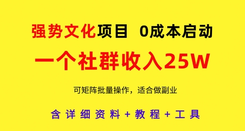 强势文化项目，一个社群收入25个W，0成本启动，可矩阵批量操作，原创详细实操教程 - 宏盛创业网-宏盛创业网