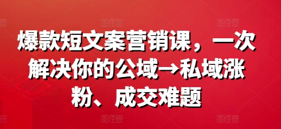 爆款短文案营销课，一次解决你的公域→私域涨粉、成交难题 - 宏盛创业网-宏盛创业网