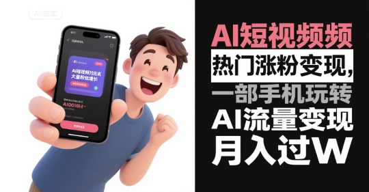 AI短视频热门涨粉变现，一部手机玩转AI流量变现，月入过W - 宏盛创业网-宏盛创业网