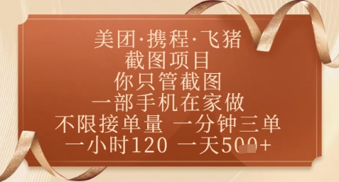 飞猪美团截图项目，你只管截图，一部手机在家做，正规平台无套路，一天5张+【揭秘】 - 宏盛创业网-宏盛创业网